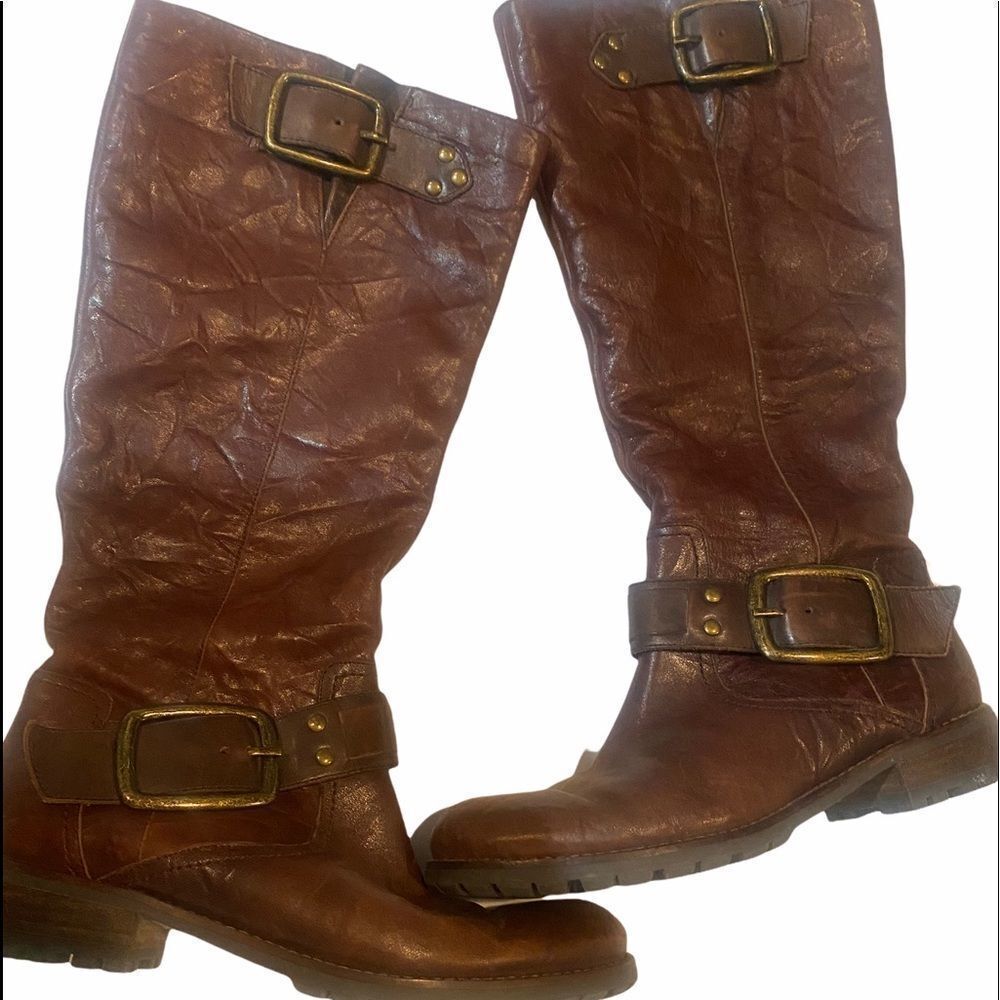 Women's Jessica Simpson Tall Brown  Crinkled Leather Boots / 6.5B / EUC